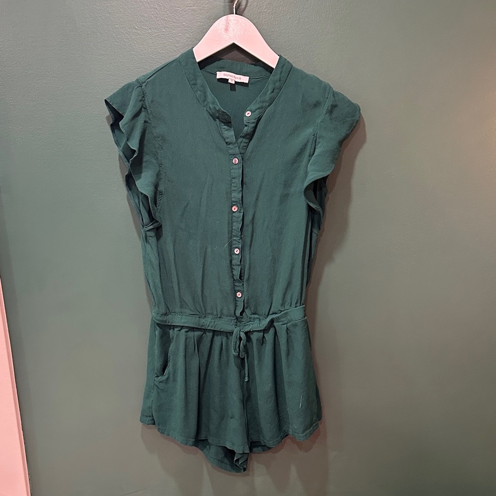 Emerald Green Button-Front Short Sleeve Romper